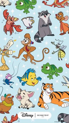 various cartoon animals and their names are shown in this image with the words disney written on it