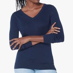 The Amazon Essentials Women's Pullover Sweater In Size L Is A Casual, Relaxed Fit Garment Designed For Fall. Made From A Blend Of Cotton, Modal, And Polyester, It Features A V-Neck Design, Long Sleeves, And A Solid Blue Color. This Lightweight, Stretchy Sweater Is Manufactured In Bangladesh And Is New With Tags. Keywords: Amazon Essentials, Women's Sweater, Pullover, V-Neck, Blue Sweater, Fall Fashion, Casual Wear, Long Sleeve, Cotton Blend, Lightweight, Stretchy, Solid Color. Size: L Style: Pul Blue V-neck Sweater For Layering, Fall Navy V-neck Tops, Casual Blue V-neck Sweater For Layering, Blue V-neck Winter Top, Blue V-neck Top For Winter, Blue Long Sleeve V-neck Sweater For Layering, Navy V-neck Tops For Fall, Blue V-neck Long Sleeve Sweater For Layering, Blue V-neck Sweater