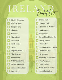 the ireland bucket list is shown in green