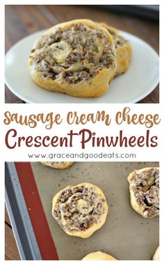 sausage cream cheese crescent pinwheels on a baking sheet