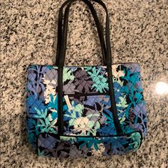 Blue Camofloral Small Shoulder Tote Bag By Vera Bradley Casual Blue Shoulder Bag With Floral Print, Casual Blue Floral Print Shoulder Bag, Blue Floral Print Shoulder Bag For Everyday, Everyday Blue Floral Print Shoulder Bag, Casual Multicolor Floral Print Shoulder Bag, Casual Floral Print Shoulder Bag For Shopping, Blue Floral Print Shoulder Bag For Spring, Casual Floral Print Bags For Vacation, Blue Floral Print Shoulder Bag For Travel