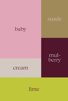 four different colors with the words baby, cream, and lime in each color scheme