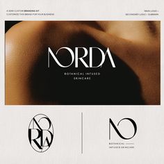 an image of the back of a woman's head with no shirt on, and words that read norda botanical infused skin care