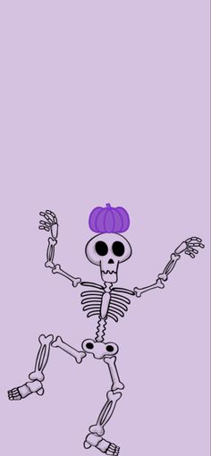 a drawing of a skeleton with purple hair on it's head and arms in the air