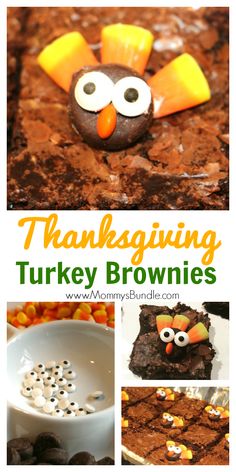 thanksgiving turkey brownies with candy and candies in the shape of a turkey on top