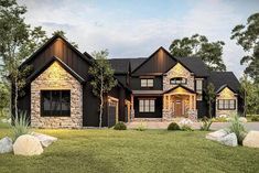 this is an artist's rendering of the front elevation of these luxury home plans