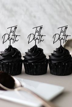 Black Engraved Acrylic Cupcake Toppers, Alternative Wedding Cupcakes, Personalized Wedding Cupcake Décor, Till Death Do Us Part Toppers - Etsy Mafia Wedding, Winter Gothic, Wedding Renewal, Football Camp, Engraved Acrylic