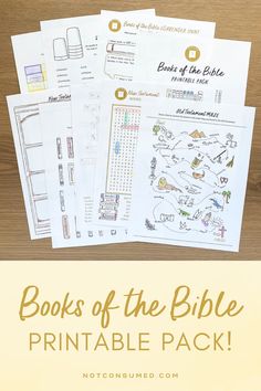 books of the bible printable pack on a table with text overlay that reads, books of the bible printable pack