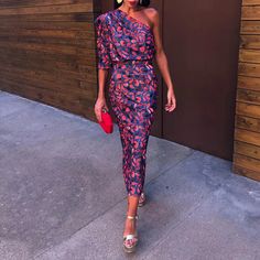 Elegant One-Shoulder Printed Midi Dress One Shoulder Midi Dress With Floral Print For Party, One Shoulder Floral Print Midi Dress For Party, Casual One Shoulder Maxi Dress For Night Out, Chic One-sleeve Summer Maxi Dress, Blue One Shoulder Dress For Date Night In Spring, Summer Midi Dress With One Sleeve, One Sleeve Summer Midi Dress, Casual Off-shoulder Maxi Dress For Party, Casual One-shoulder Maxi Dress For Party