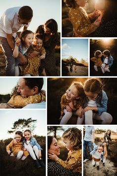 a collage of family photos taken at sunset