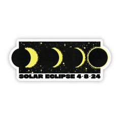 the solar eclipse sticker is shown in black and yellow, with three phases on it