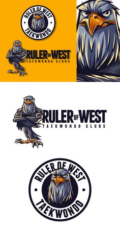 four different logos with an eagle on the front and bottom, one in black and yellow