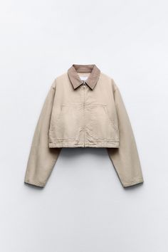 CONTRAST CROP JACKET Cream Short Jacket, Crop Jacket For Dresses, Short Cream Leather Jacket, Luxury Cropped Jacket With Flap Pockets For Winter, Luxury Oversized Zara Outerwear, Zara Cropped Leather Jacket, Cort Jacket, Wardrobe List, Rich Girl Fashion