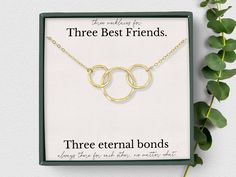 "Best Friends necklace for 3, Friendship Necklace set of 3, Three Best Friends jewelry, Best Friend Gift, Eternity Circles necklace set You may not be related by blood, but that doesn't make your bond any less special. With multiple versions available (as seen below), you are sure to find the perfect gift for you and your best friends. Beautifully packaged, this gift is ready to give right away! With option V.1 you will receive a set of 3 two ring necklaces - one for each sister. Option V.2 incl Adjustable Round Pendant Necklace For Best Friend, Adjustable Chain Jewelry For Birthday And Mother's Day, Adjustable Chain Jewelry For Mother's Day Birthday Gift, Round Pendant Jewelry For Valentine's Day, Dainty Round Pendant Jewelry For Best Friend, Adjustable Chain Jewelry For Mother's Day Friendship, Nickel Free Round Pendant Jewelry For Best Friend, Nickel-free Round Pendant Jewelry For Best Friend Gift, Necklace For Best Friend Gift On Mother's Day