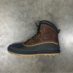 Brand: Nike Acg Woodside 2 Style: 525393 770 Color: Brown / Black Men Size: 15 Condition: New Without Box 100% Authentic Product Cushioned Sneakers For Outdoor Work, Weatherproof Leather Sneakers For Streetwear, Brown Waterproof Moc Toe Sneakers, Sporty Brown Work Boots With Round Toe, Leather Hiking Boots With Boost Midsole, Leather Waterproof Boots With Boost Midsole And Round Toe, Leather Waterproof Boots With Boost Midsole, Weatherproof Leather Sneakers For Sports, Leather Weatherproof Sneakers For Sports