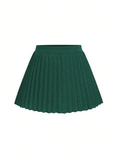 Dark Green Casual Collar  Knitted Fabric Plain Skort Embellished Medium Stretch  Women Plus Clothing Dark Green Skirt, Green Pleated Skirt, Split Hem Dress, Plus Size Shorts, Casual Skirt, Green Shorts, Green Skirt, Plus Clothing, Pleated Skirt