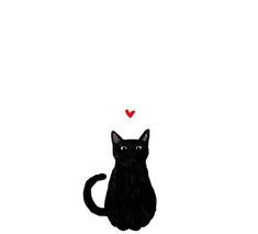 a black cat with a red heart on its head is sitting in front of a white background