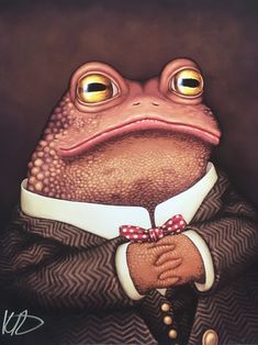 a painting of a frog wearing a suit and bow tie