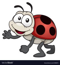 a cartoon ladybug holding onto a red object