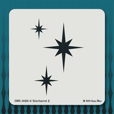 three black stars on a white background with blue border around them and the words dmn - 1044 - 4 starburst 2 below it