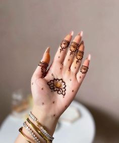 a woman's hand with henna tattoos on it