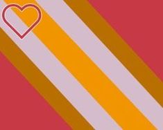 an orange and white striped wall with a heart on it