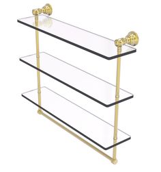 three tiered glass shelf with brass accents