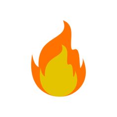 an orange fire is shown in the middle of a white background with red and yellow flames