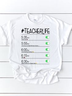 I want to accommodate any needs you have. We have the capacity to handle custom orders for individuals, as well as organizations. If you would like customization, feel free to contact me for any requests. These are unisex sizing & if you would prefer a more fitted look, please go one size down.  All shirts are made using the latest models of industry leading Kornit printers to make them durable & long lasting. ** SHIPPING**  We take about 2-7 business days to create apparel products (t-shirts et White Screen Print T-shirt For School, White T-shirt With Screen Print For School, White T-shirt With Funny Text For School, Teacher Tired, Life Funny, Funny Teacher, Teacher Tees, Gifts For Teachers, Teacher Humor