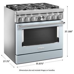 an image of a kitchen stove with the measurements for it's burners and oven doors