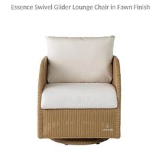 an image of a chair with white pillows on it and the words essence swive glider lounge chair in fawn finish