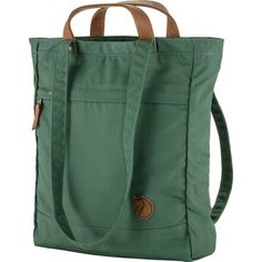 Hiking down a sunlit path, exploring your favorite zoo, or picnicking at the beach, the Fjallraven Totepack No. 1 can be taken pretty much anywhere. The shoulder straps carry tote-style but can also be converted into a backpack for easy trail travel, and the super-durable G-l000 waxed canvas protects your stuff from inclement weather. There's plenty of room for hiking essentials or a beach blanket and lunch, and zippered pockets keep your phone and wallet tucked away safe and sound. Green Bag With Adjustable Strap For Outdoor Activities, Green Bags With Adjustable Strap For Outdoor Activities, Practical Bags With Adjustable Straps For Outdoor, Practical Outdoor Bags With Adjustable Straps, Green Outdoor Bag With Top Carry Handle, Green Outdoor Bag With Adjustable Strap, Casual Shoulder Bag With Top Carry Handle For Outdoor, Standard Backpack With Adjustable Straps For Hiking, Standard Hiking Backpack With Adjustable Straps