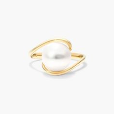 14K Yellow Gold Freshwater Cultured Pearl Swirl Ring (9.0-10.0mm) Minimalist Pearl Engagement Ring, Pearl Gold Promise Ring, Pearlengagement Ring, Vpearl Ring, Pearl Ring Platinum, Wedding Ring W Pearls, Champagne Pearl Ring, Unique Simple Engagement Rings Pearl, Cultured Pearl Rings