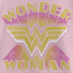 We have been hooked by Wonder Woman’s Lasso of Truth and we cannot tell a lie! We're here to tell you that these officially licensed DC Comics styles are tubular! This Wonder Woman Distressed Yellow Logo Girls' Graphic T-Shirt features the emblematic winged symbol in bright print with "Wonder Woman" written in distressed lettering across the front. Grab one of these amazing graphic apparel and celebrate the iconic superheroine today! Pop Culture Slogan T-shirt, Themed Pink Tops With Letter Print, Themed Pink T-shirt With Graphic Print, Themed Graphic Print Pink T-shirt, Lasso Of Truth, Distressed Lettering, Comic Clothes, Yellow Logo, Women Writing