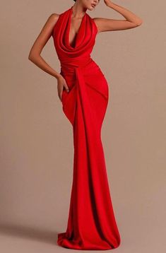 Sleeveless Halter Mermaid Gown with Daring Open Back Red Prom Dresses Long Mermaid, Red Prom Dress Long, Prom Dress Long, V Neck Prom Dresses, Perfect Prom Dress, Red Prom, فستان سهرة, Mermaid Gown, Red Prom Dress