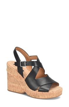 Smooth faux-leather lends trend-savvy appeal to a strappy sandal lifted by a woodgrain platform and block heel. 4" heel; 1" platform Synthetic upper/textile lining/rubber sole Imported Platform Wedges, Strappy Sandals, Flat Sandals, Women's Shoes Sandals, Nordstrom Rack, Block Heels, Rubber Sole, Shoes Sandals, Wedges