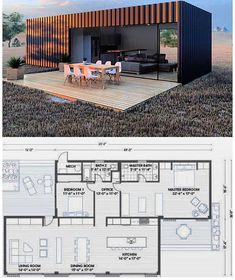 the plans for a small house are shown in two different views