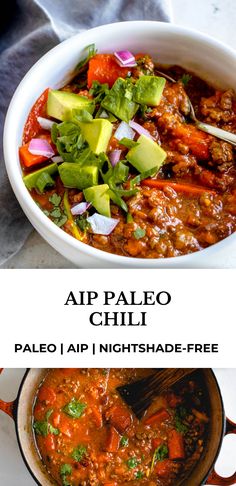 an image of a bowl of food with the words air paleo chilli in it