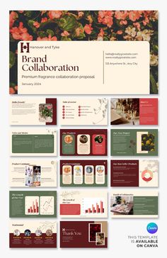 the brand collaboration brochure is displayed on a white background with red and green flowers