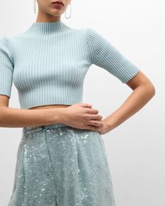 LAPOINTE Turtleneck Short-Sleeve Cotton-Wool Crop Top | Neiman Marcus Beauty Samples, Pre Fall Collection, Daytime Dresses, Cotton Wool, Carolina Herrera, Ulla Johnson, Top Designers, Sleeve Cotton, Trending Shoes