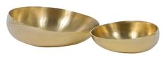 two brass bowls sitting side by side on a white background