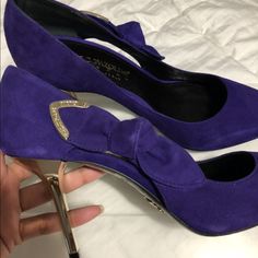 New Carlo Pazolini Stilettos In Size 7.5 Or 37.5 Suede With Leather Lining. Italian Brand Gold Suede Pointed Toe Heels, Purple Suede Heels With Pointed Toe, Purple Suede Evening Heels, Purple Suede Heels For Evening, Purple Suede High Heel Heels, Purple Suede High Heels, Purple Pointed Toe Heels For Cocktail, Chic Purple Almond Toe Heels, Gold Suede Heels For Party