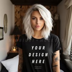 Rocker Short Hairstyles For Women, Rocker Hair, Halloween Tattoo, Hair Creations, Healthy Mom, Hair Color And Cut, T Shirt Mockup, Shirt Mockup, Hair Art