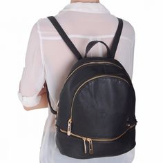 Multi-Zip Vegan Leather Backpack - Classic Bookbag Shoulder Purse Handbag Satchel School Bag Trendy School Leather Backpack With Zipper Closure, Leather Satchel Backpack With Zipper For School, Leather Satchel Backpack With Zipper For Back To School, Trendy Backpack With Zipper Closure For Back To School, Trendy Backpack For Back To School With Zipper Closure, Everyday Softback Backpack With Zipper Closure, Versatile Backpack With Zipper Pocket For Daily Use, Versatile Daily Backpack With Zipper Pocket, Versatile Daily Use Backpack With Zipper Pocket