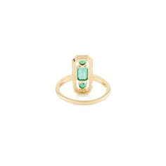 This modern antique ring features a captivating three-stone emerald axis design, elegantly set in 18k yellow gold. The vibrant emeralds are flanked by sparkling diamonds, creating a striking contrast. The intricate detailing and timeless appeal of the gold setting make this ring a perfect blend of contemporary style and vintage charm. Emerald enhances intellectual capacity of the person.  Designed with three stone emerald set with diamonds that makes it a perfect fit to wear it on your wedding or style it with any of your basic outfit to give it a glam. This is a perfect Emerald Ring. This is a perfect May Birthstone Jewelry also perfect Grandma Gift, Valentine Gift, Gift For Mom, Wedding Gift, Engagement Gift, Mother Daughter Gift, Bride To Be Gift, Bridesmaid Gift, Gift for Wife, Mom Gif Art Deco Green Emerald Ring In 14k Gold, Art Deco Emerald Ring In 14k Gold, Green Three Stone Baguette Cut Ring, Green Baguette Cut Three Stone Rings, Art Deco Yellow Gold Three-stone Ring, Green Emerald Three Stone Ring In 14k Gold, Three Stone Emerald Ring In 14k Gold, Green Emerald Ring With Three Stone Baguette Cut, Green Baguette Cut Three Stone Emerald Ring