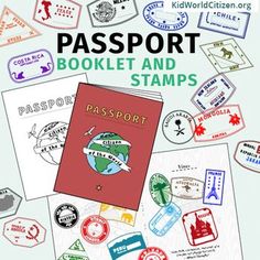 passport booklet and stamps on a white background