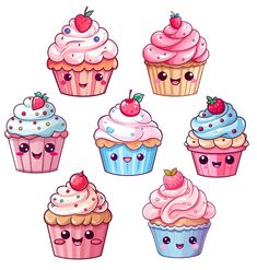 cute cupcakes with different faces and designs