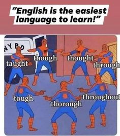 an image of people doing different things in the same language, with caption that reads english is the easier language to learn