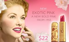 an advertisement for pink lipstick with a woman talking on the phone and flowers in her hair