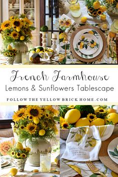 lemons and sunflowers tablescape with yellow flowers